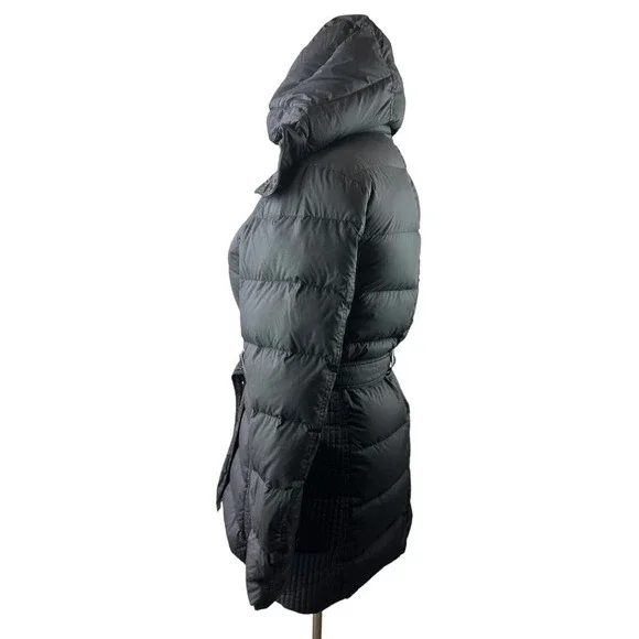 *Flawed Burberry Brit Down Puffer Jacket Coat Belted Hooded Quilted Black Size M - Picture 5 of 16